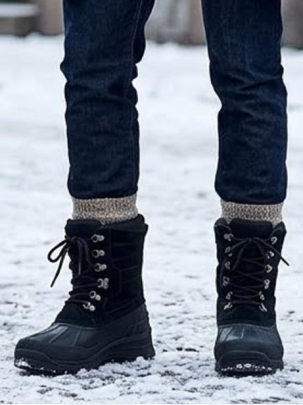Weatherproof Black Men's Insulated Lace-Up Winter Boots Removable Lining, Size 8